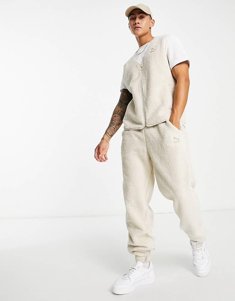 Puma Classics Cozy Club borg sweatpants in oatmeal - Exclusive at ASOS